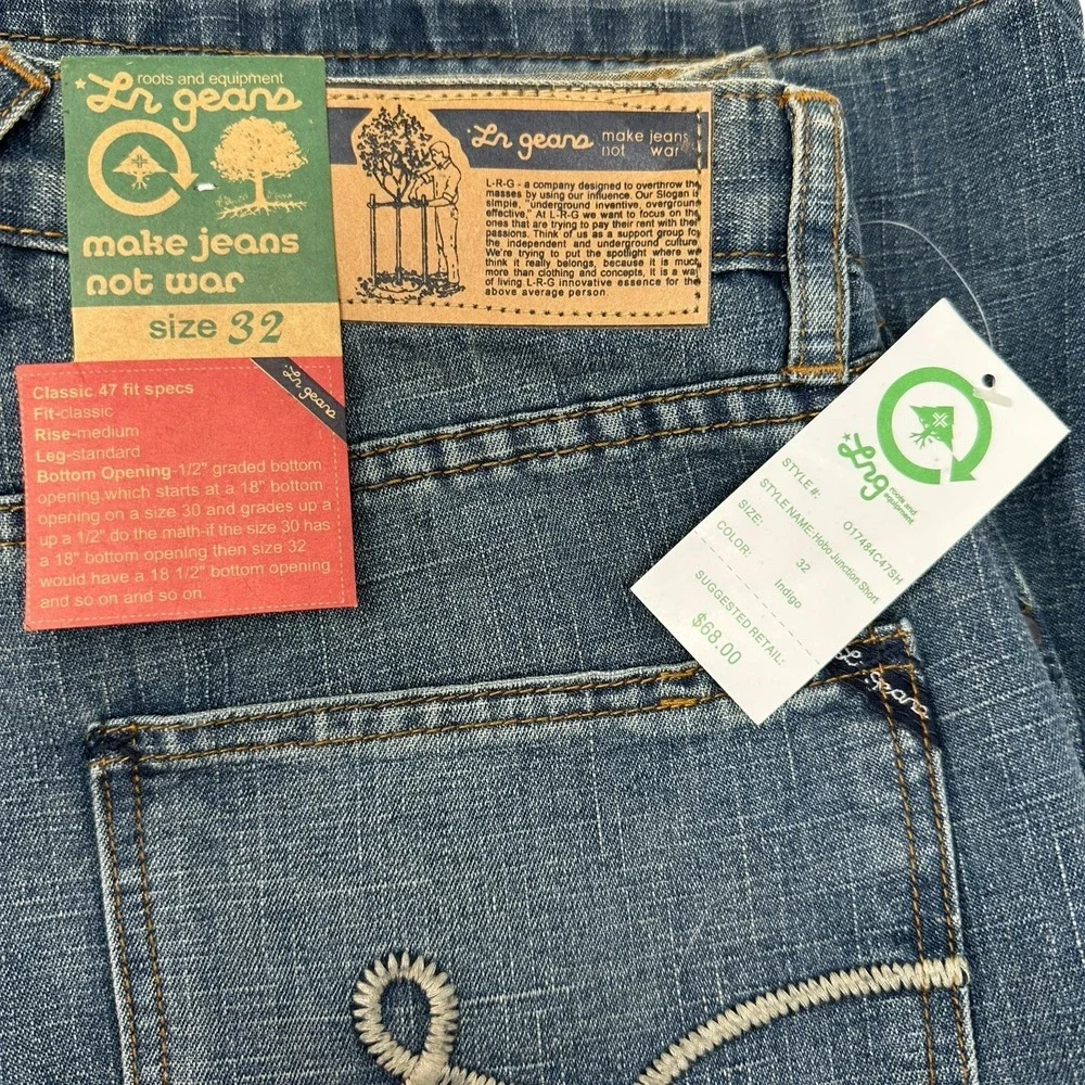 LRG Lifted Research Group Make Jeans Not War Jean Shorts Embroidered NWT‎ 32